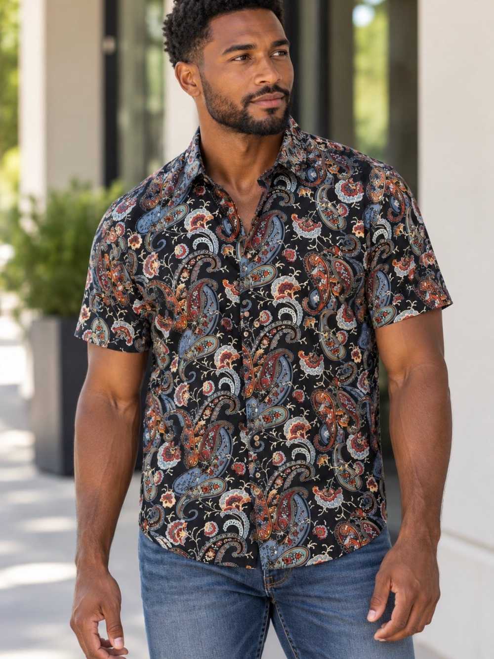 Consequence Paisley Short Sleeve Button Down - M